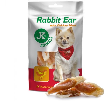 Meat Snack Rabbit Ear with Chicken meat, sušené králičie uši s kuracím mäsom, mäsová maškrta, 80 g