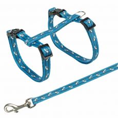 Trixie Postroj s vodítkom pre mačku - motív 27-45cm/10mm 1,20m modrý