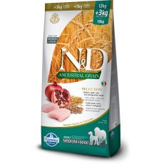 Farmina N&D dog AG SELECTION adult medium & maxi, chicken, spelt, oats & pomegranate 12 kg + 3 kg